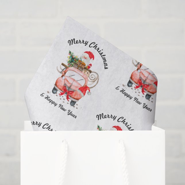 Papier Mousseline Funny new year truck Christmas (Sac cadeau)