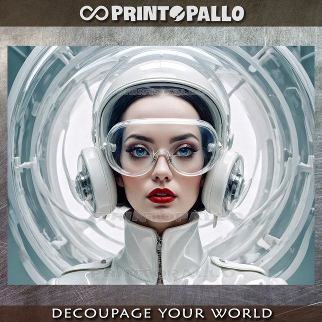 Papier Mousseline Futurisme rétro, Cyber Femme en blanc (Créateur téléchargé)