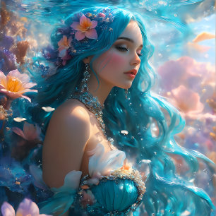 Papier Mousseline Futuristic Icy Blue Mermaid decoupage Paper 