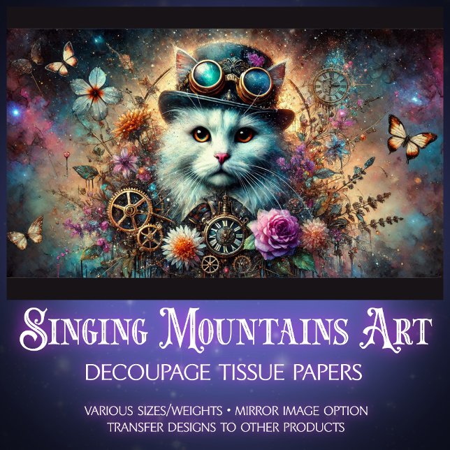 Papier Mousseline Galaxie céleste Florale Steampunk Chat Découpage (Créateur téléchargé)