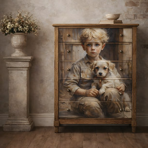 Papier Mousseline Garçon au chiot découpage