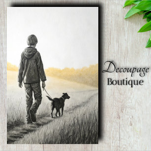 Papier Mousseline Garçon et Chien Découpage Campagnard