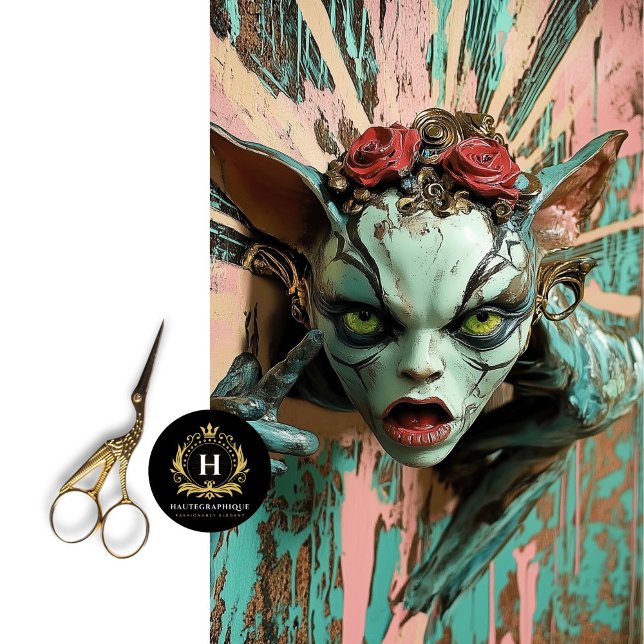 Papier Mousseline Gargoyle gothique effrayant avec Découpage Rose (Créateur téléchargé)