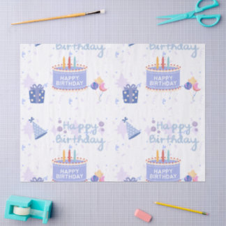 Papier Mousseline Gâteau d'anniversaire bleu pastel mignon motif san