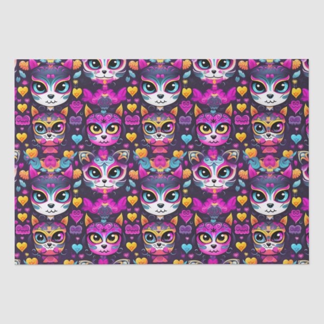 Papier Mousseline 😻 Gatos de Muertos Fiesta (Recto)