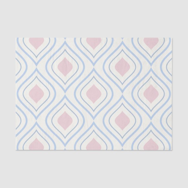 Papier Mousseline géométrique Abstraite, bleue, rose et blanc cassé (Recto)