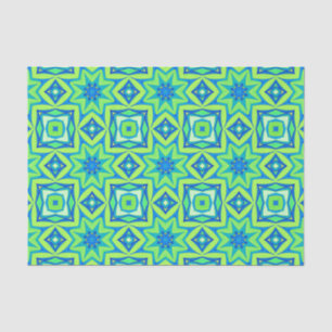 Papier Mousseline Géométrique étoile Abstraite - Vert chaux et bleu