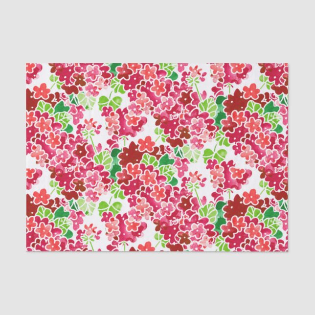 Papier Mousseline Géraniums roses et motif floral rouge (Recto)