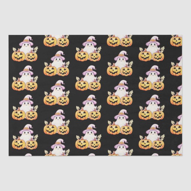Papier Mousseline Ghost Purple sorcières Casquette Citrouille Motif  (Recto)