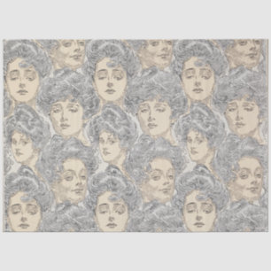 Papier Mousseline Gibson fille victorienne motif gris et rose
