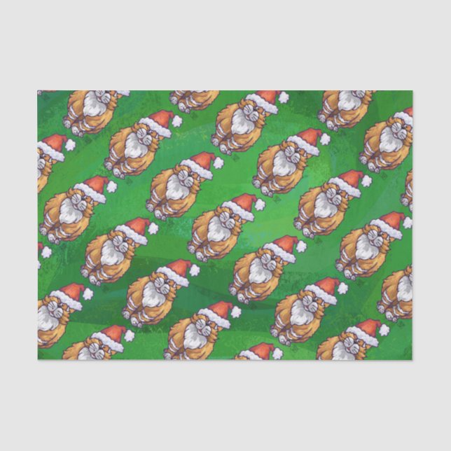 Papier Mousseline Ginger Chat Noël Sur Vert (Recto)