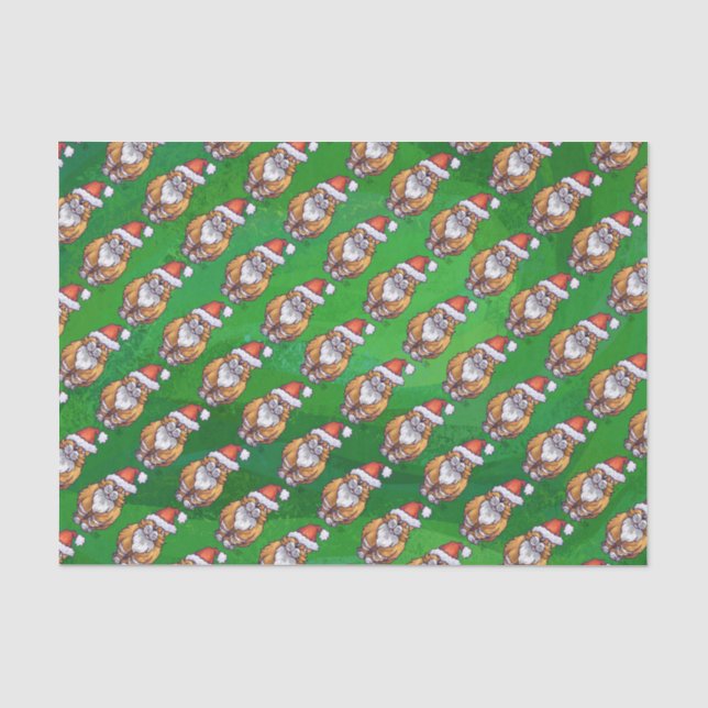 Papier Mousseline Ginger Chat Noël Sur Vert (Recto)