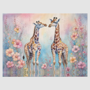 Papier Mousseline Giraffe Pair Love Garden Pastel