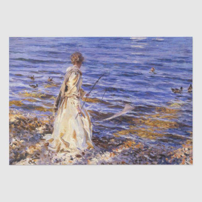 Papier Mousseline Girl Fishing (par John Singer Sargent) (Recto)