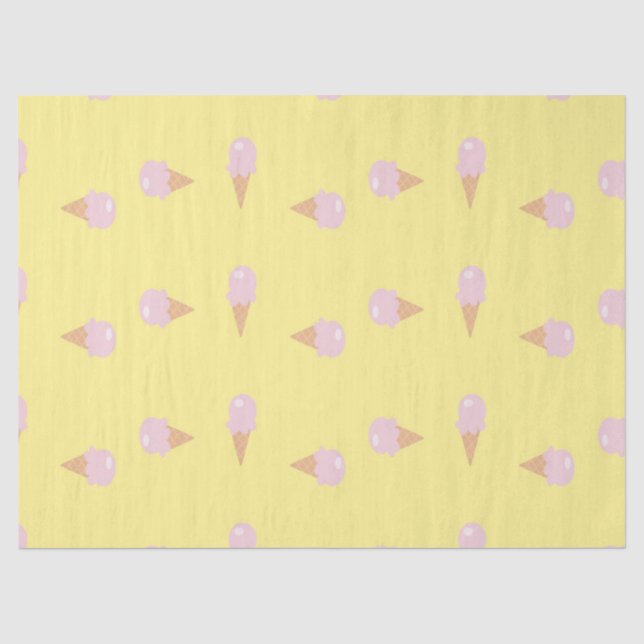 Papier Mousseline Glaces roses sur jaune (Recto)