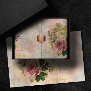 Papier Mousseline Glam Steampunk Rose rose et or Rustique Floral