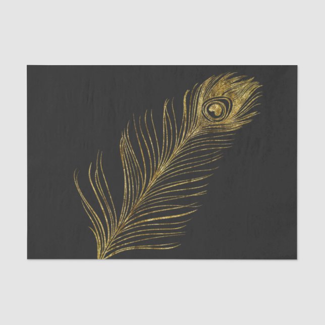 Papier Mousseline Glamme d'or et plumes de roche noire (Recto)