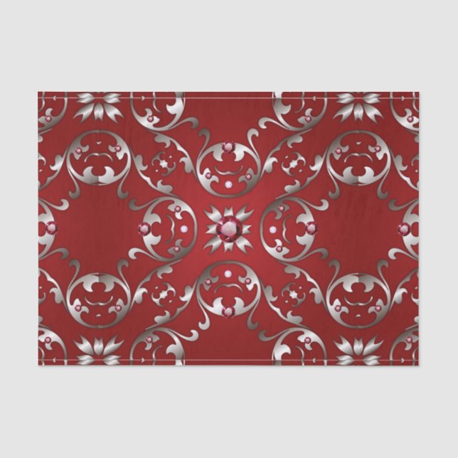 Papier Mousseline Glamour Fantastique Blanc Or Scarlet Rouge Baroque (Recto)