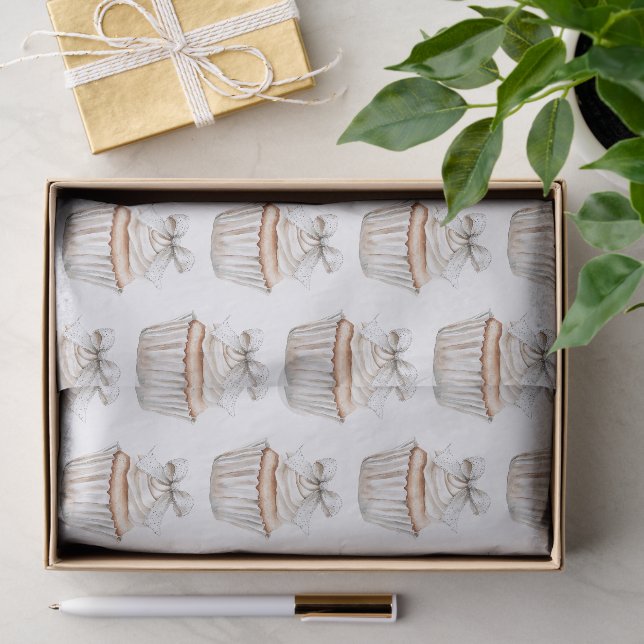 Papier Mousseline Glitzy Silver White Cupcakes Bow Birthday (Cadeau)