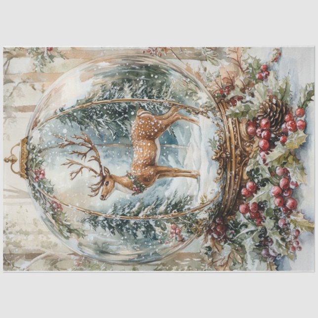 Papier Mousseline Globe des cerfs de Noël (Recto)