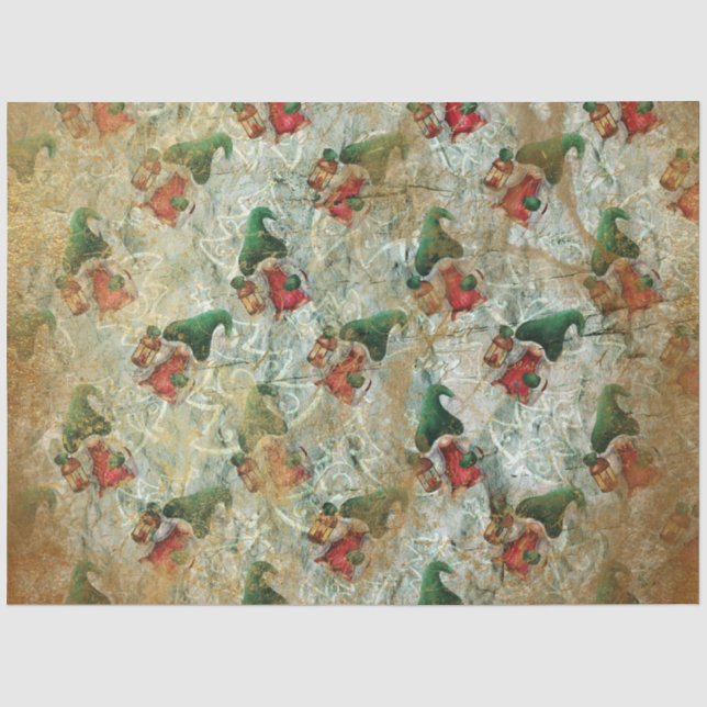 Papier Mousseline Gnome rustique de Noël avec Motif d'arbre à lanter (Recto)