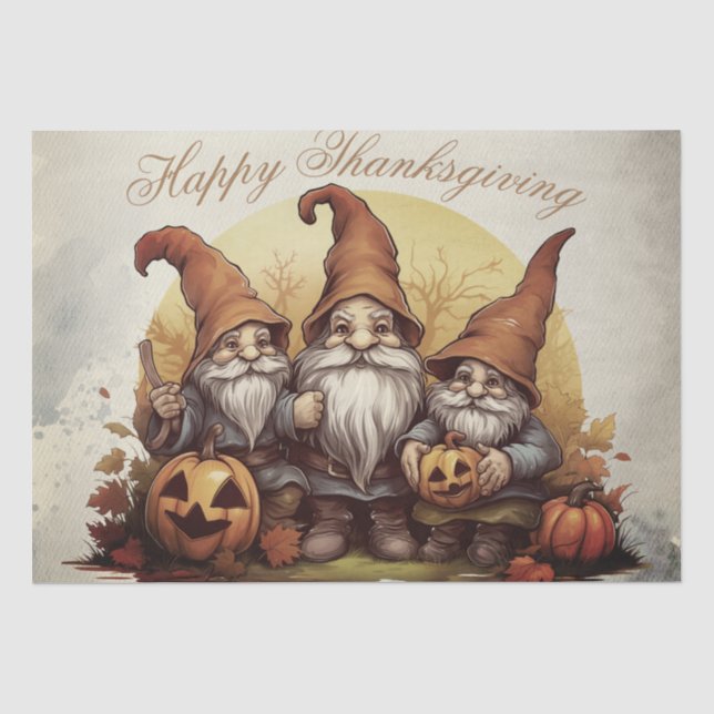 Papier Mousseline Gnomes d'automne de Thanksgiving (Recto)
