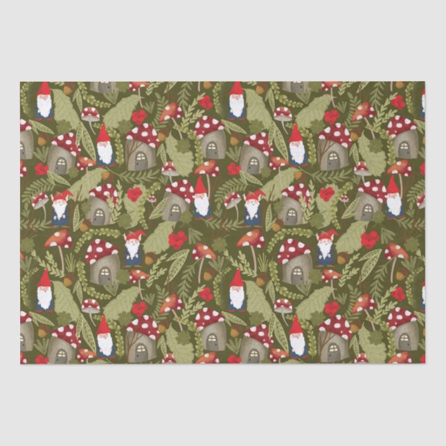 Papier Mousseline Gnomes et champignons adorables (Recto)