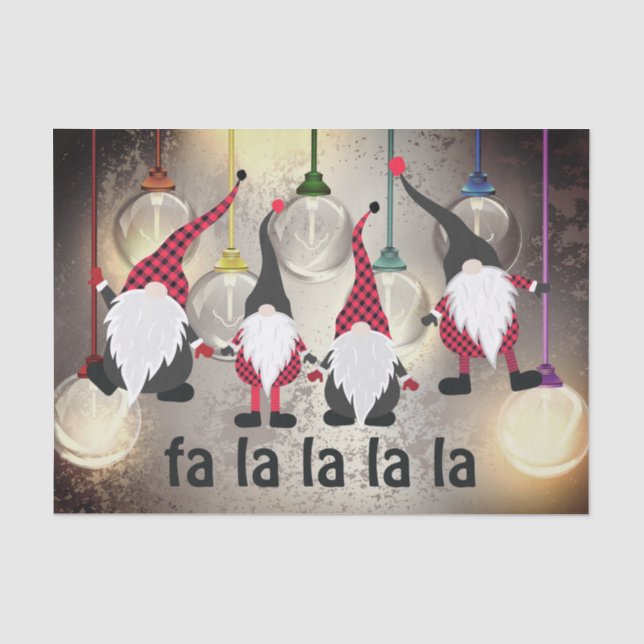 Papier Mousseline Gnomes et lumières de Noël amusants fa la la la (Recto)