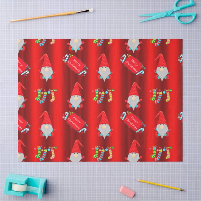 Papier Mousseline Gnomes mignons, Noël rouge (Artisanat)