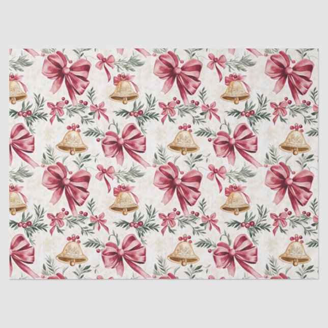 Papier Mousseline Gold Bells Pink Bows Noël (Recto)