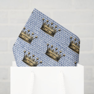 Papier Mousseline Gold Crown Royal Motif Blue Linen Prince Chic