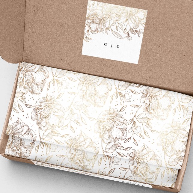 Papier Mousseline Gold Faux Elégant Main tiré Flore Cadeau Mariage (Créateur téléchargé)