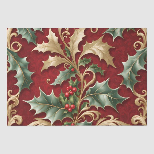 Papier Mousseline Gold Green Feuilles R Christmas Holiday Tissue Pap (Recto)