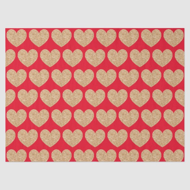 Papier Mousseline Gold Hearts On Red Background (Recto)