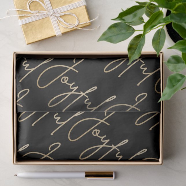 Papier Mousseline Gold JOYFUL Script on Black (Cadeau)