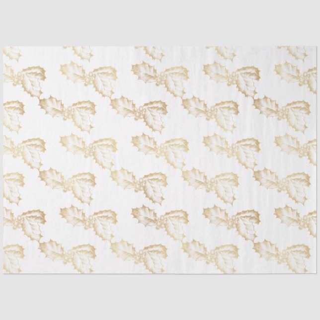 Papier Mousseline Gold Winter Feuilles Berries White Christmas (Recto)