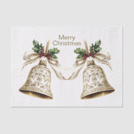 Papier Mousseline Golden Christmas Bell Shiny Stars Green Feuilles