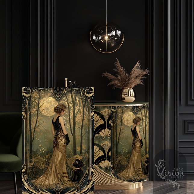 Papier Mousseline Golden Gatsby Hour Flapper Sunset Portrait (Golden Gatsby Hour Elegant Flapper Portrait 1920's Nouveau, Decoupage Tissue Paper.)