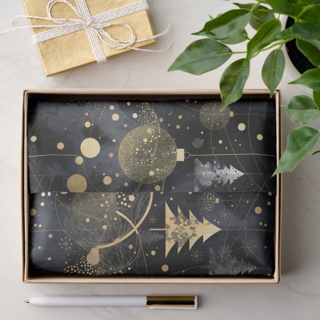 Papier Mousseline Golden Noir Christmas  (Cadeau)