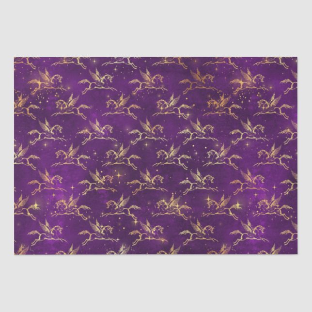 Papier Mousseline Golden Pegasus Sparkle Pattern on Regal Purple (Recto)
