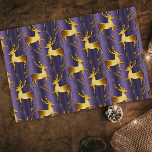 Papier Mousseline Golden Reindeer, Gold Joyeux Noël violet