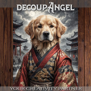 Papier Mousseline Golden Retriever in Red Kimono - Découpage -