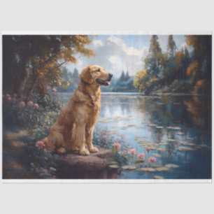 Papier Mousseline Golden Retriever Lake Lily Pads Découpage