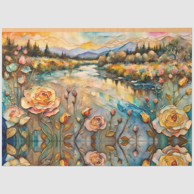 Papier Mousseline Golden Rose Mountain Valley Sunrise (Recto)