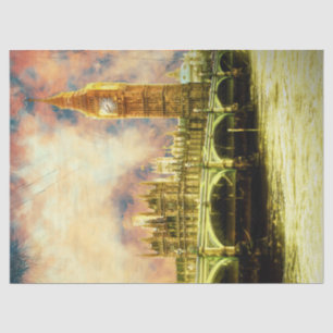 Papier Mousseline Golden Westminster Bridge Abstrait à Londres