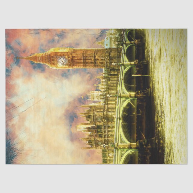Papier Mousseline Golden Westminster Bridge Abstrait à Londres (Recto)