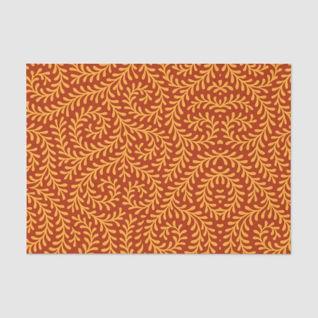 Papier Mousseline Golden Yellow Leafy Vine Pattern  (Recto)