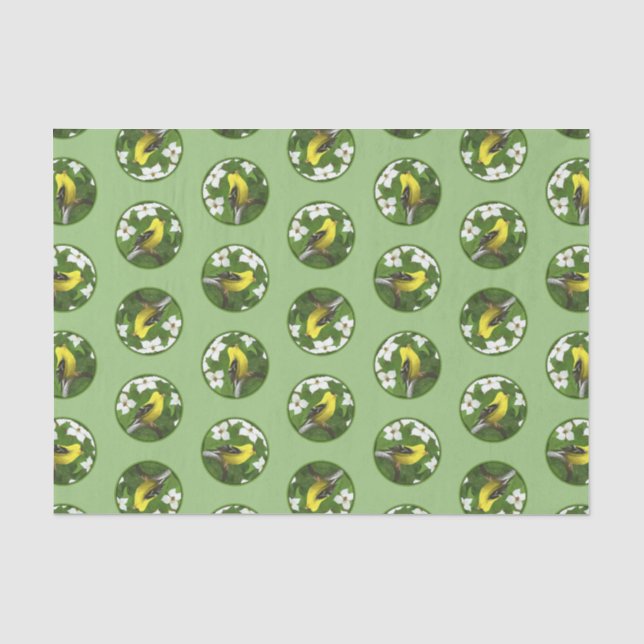 Papier Mousseline Goldfinch dans Dogwood Blossoms Oiseaux originaux (Recto)