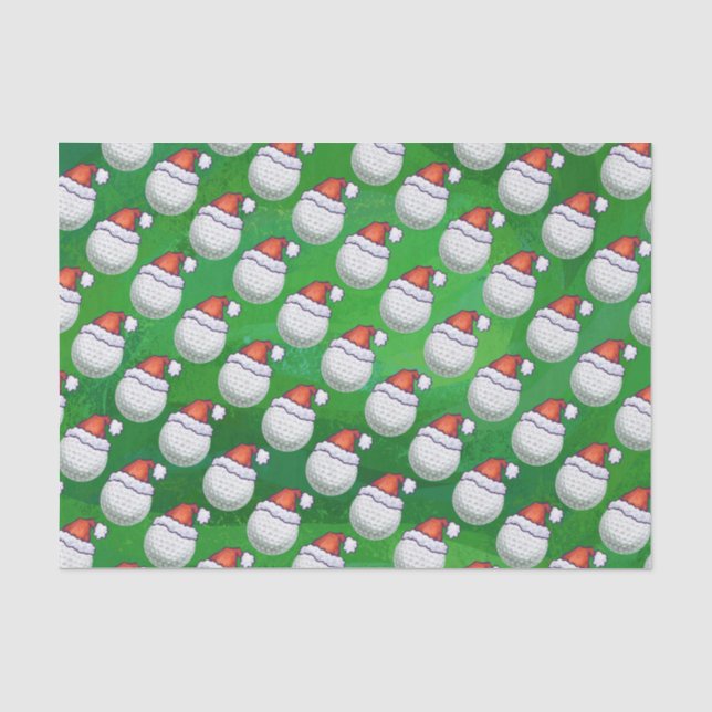 Papier Mousseline Golf Ball Noël Casquettes sur Vert (Recto)
