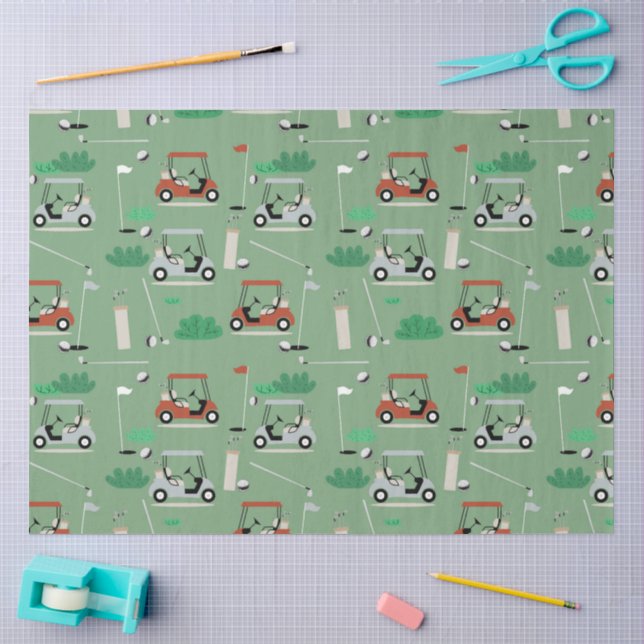 Papier Mousseline Golf Carts Moderne Golfer Golf Thème Motif (Artisanat)